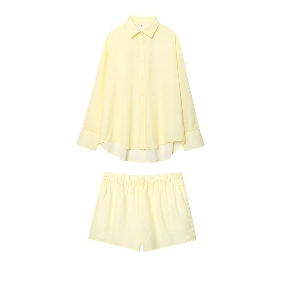 Women's new fashion loose long sleeved striped shirt+Shorts suit