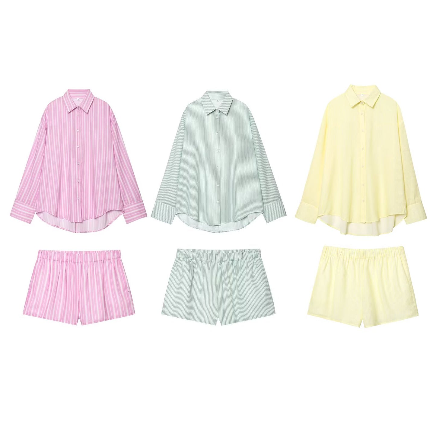 Women's new fashion loose long sleeved striped shirt+Shorts suit