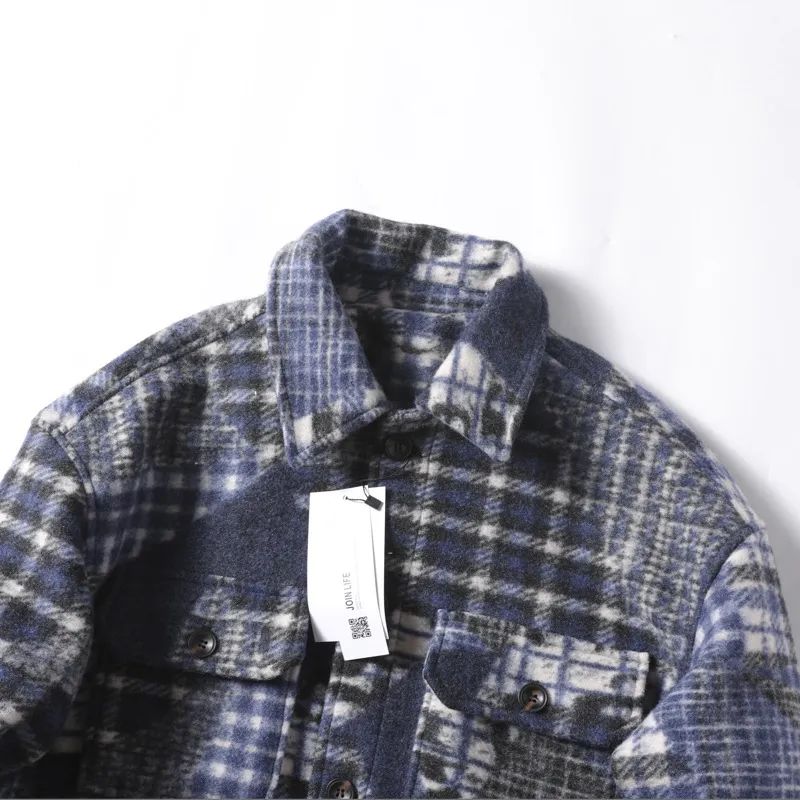 Men's New Fashion Casual Lapel Loose Pocket Decoration Retro Jacket Casual Shirt Plaid Shirt Coat