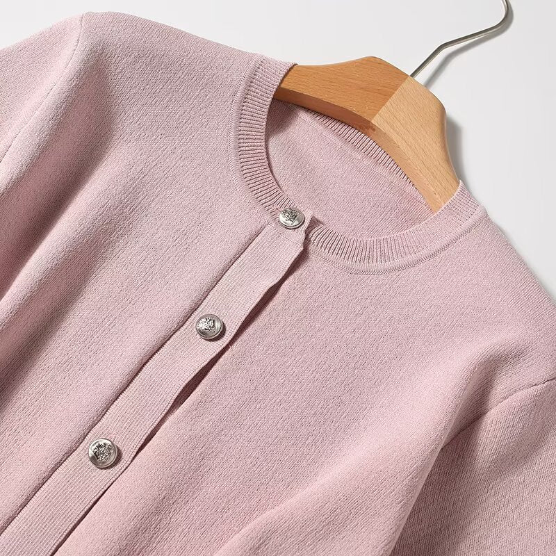 Women's new fashion short sleeved single breasted O-Neck knitted cardigan