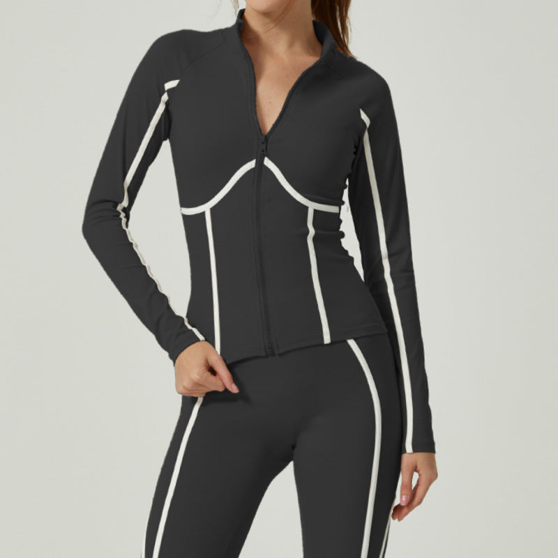 Women's autumn and winter yoga suit leisure sports contrast high sense jacket long sleeve trousers yoga clothes
