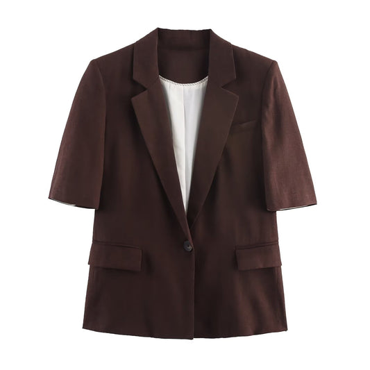 Women's new fashion linen blend short sleeved suit jacket
