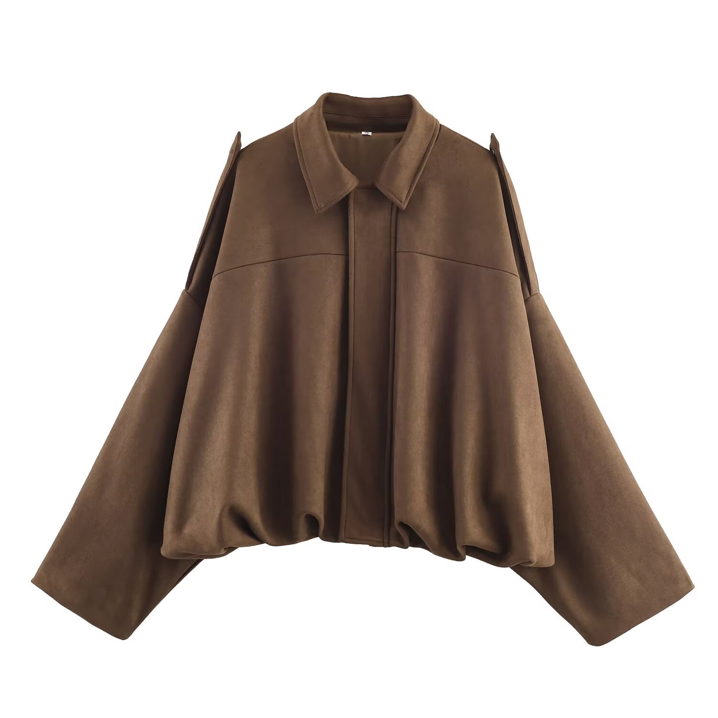 Women's new fashion faux suede effect loose bat sleeves flight jacket Coat