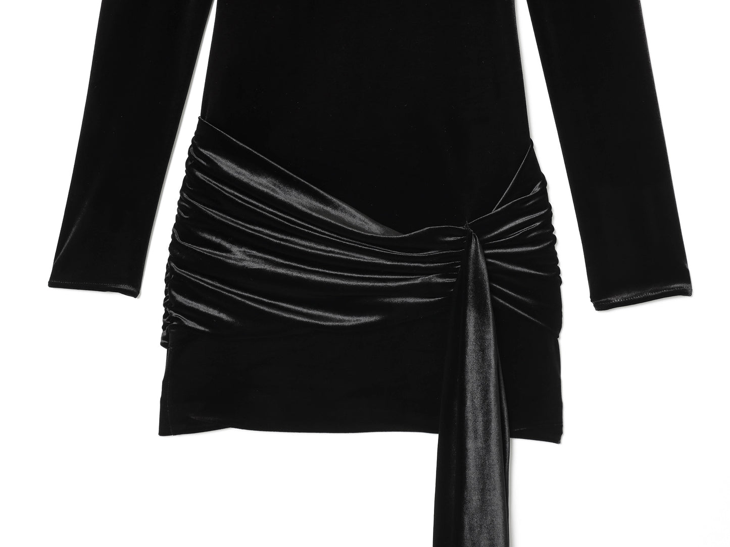 Women's belt decoration black slim velvet mini dress