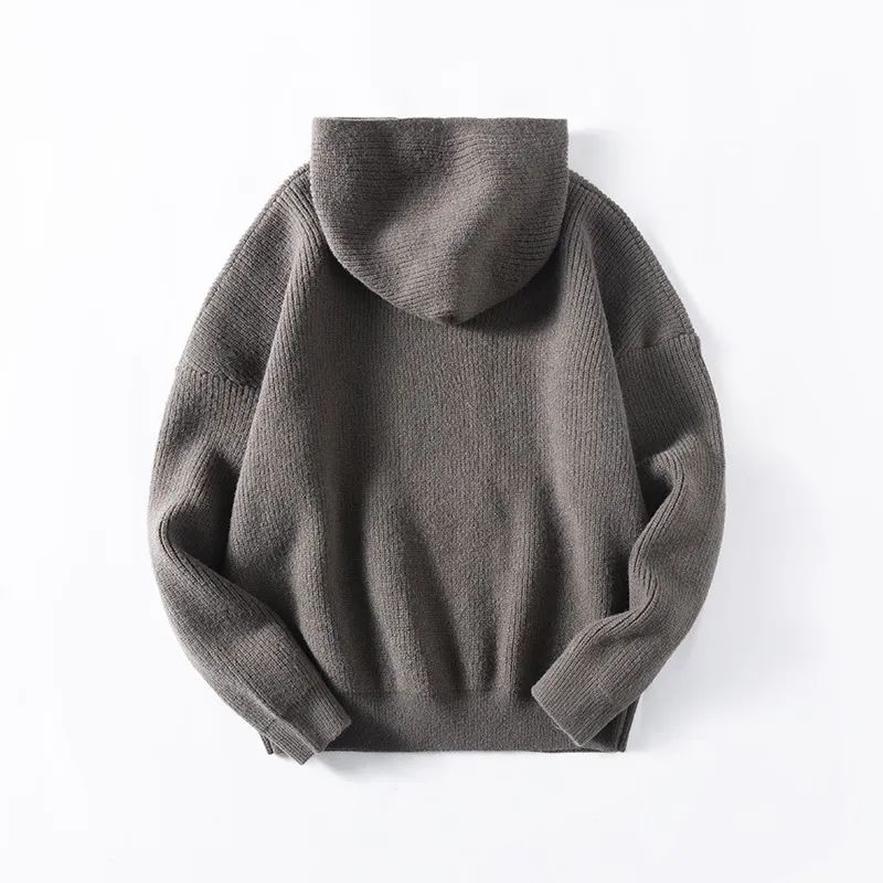 Men's New Fashion Casual Loose Version Thickened Hooded Knitted Sweater Retro Long Sleeve Sweater Knitted Coat.