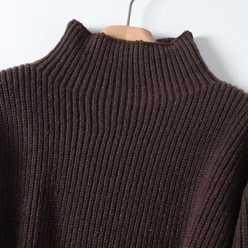 Women's new casual high neck long sleeved knitted sweater