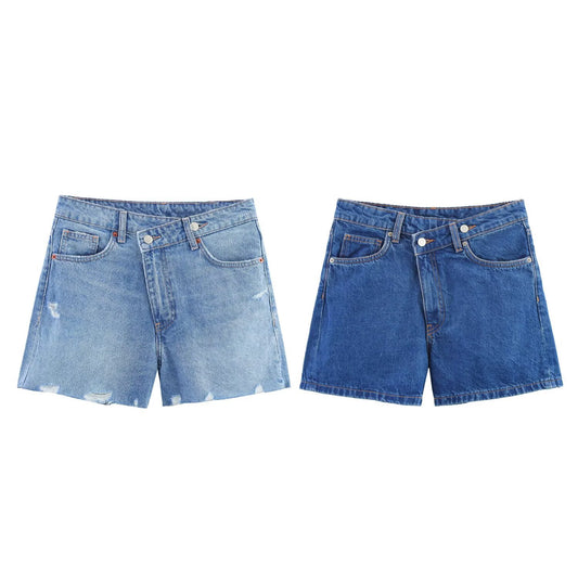 Women's new fashion cross waist design casual denim shorts