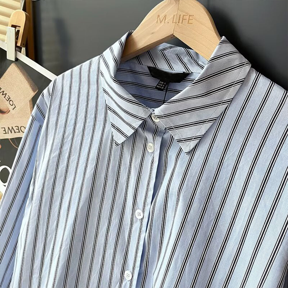 Women's new loose versatile striped long sleeved shirt