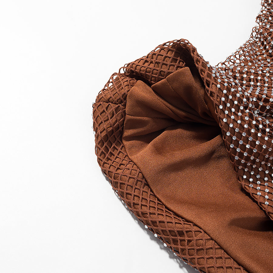 Women's new fashion diamond decorative tube top+mini overskirt suit.