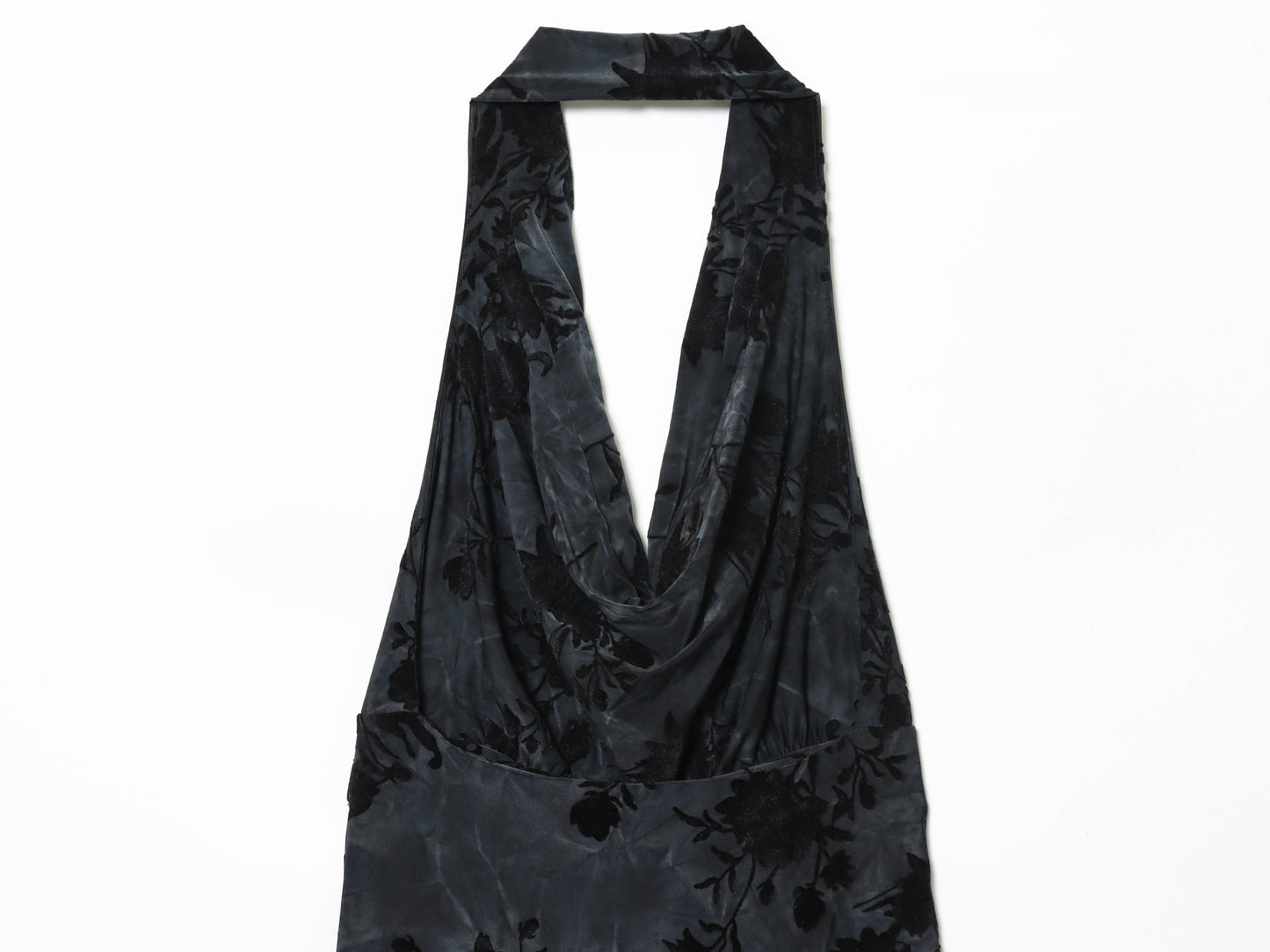 Women's New Flocking Printed Hanging Neck Midi Dress