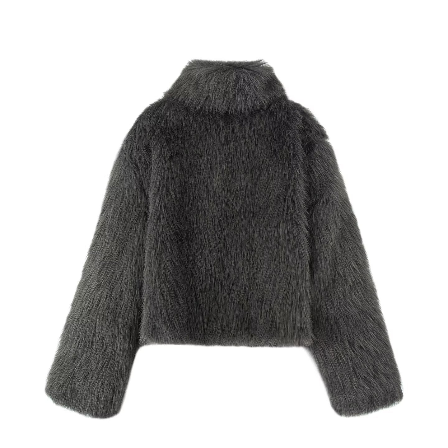 Women's short faux fur effect stand collar Coat