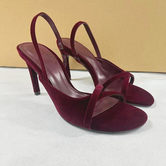2026 women's new cross design velvet effect stiletto sandals