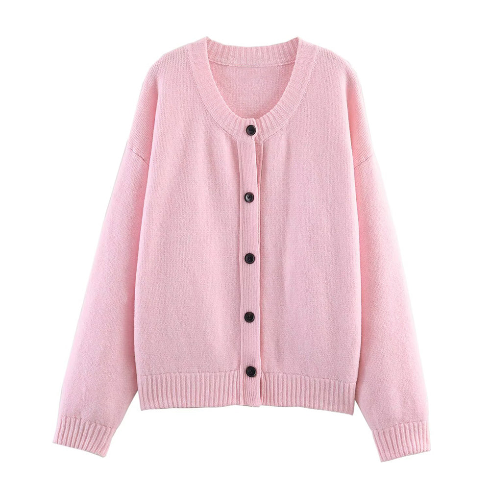 Women's soft textured O Neck knitted Coat