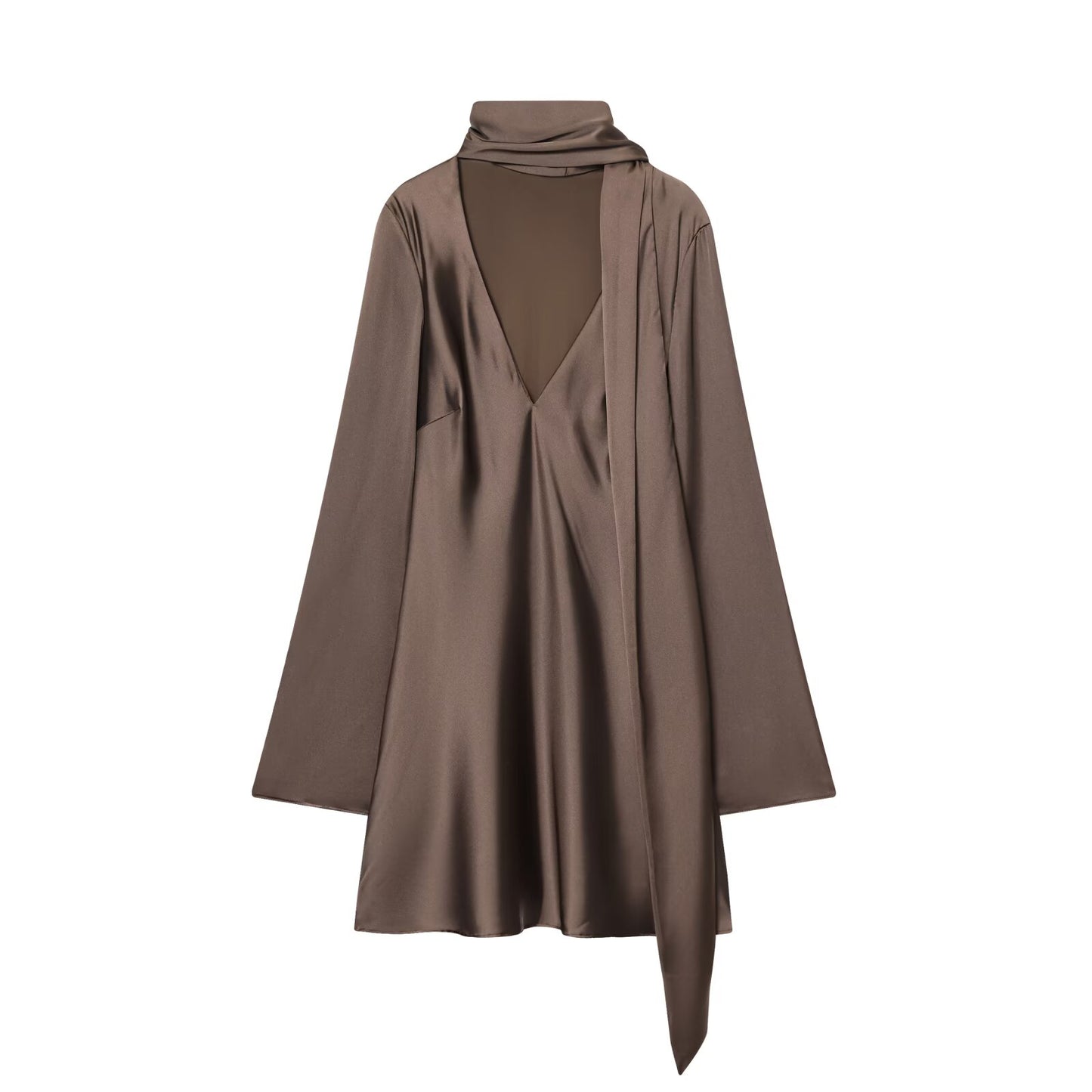 Women's new scarf decoration satin texture mini dress