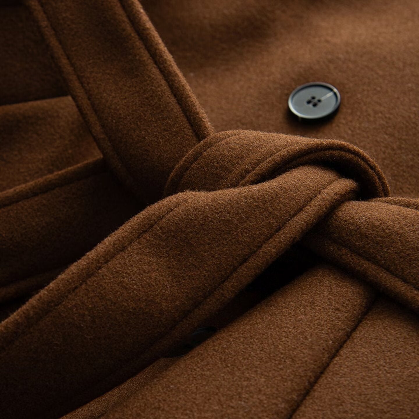 Women's with Belt long style double breasted woolen coat