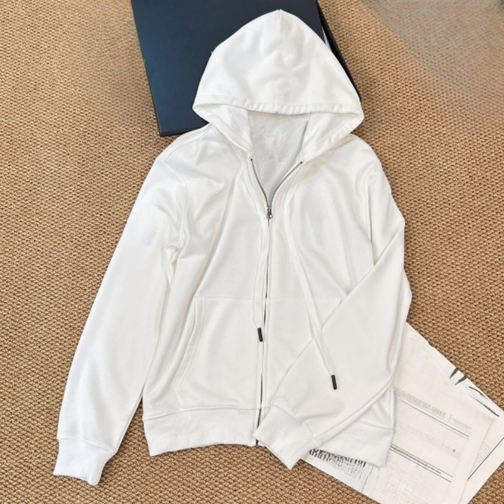 Female new embroidered hooded sweater zipper coat