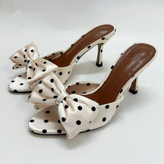 2026 women's new bow sandals polka-dot high heels