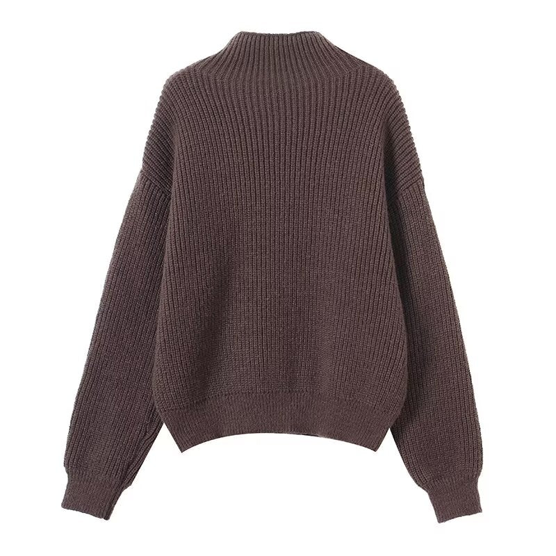 Women's new casual high neck long sleeved knitted sweater