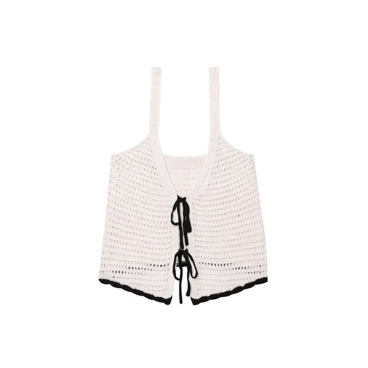 Women's new fashion bow Lace up decoration Slim crochet suspender top