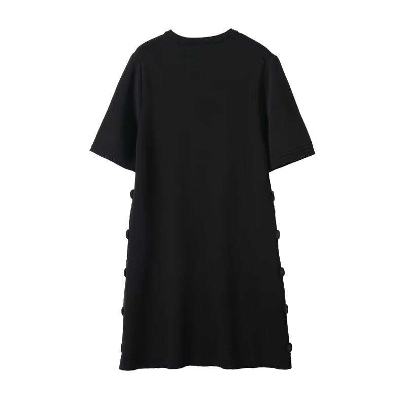 Women's 2025 Fashion O Neck Short Sleeve Knitted Mini Dress