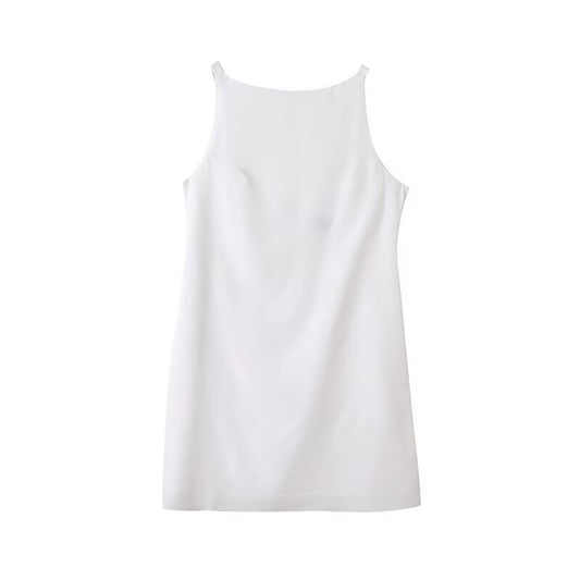 Women's new fashion solid sleeveless backless mini dress