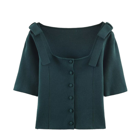 Women's bow decoration short sleeved knitted Coat
