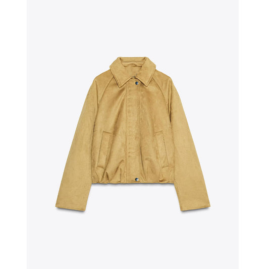 Women's new fashion suede effect short flight jacket Coat