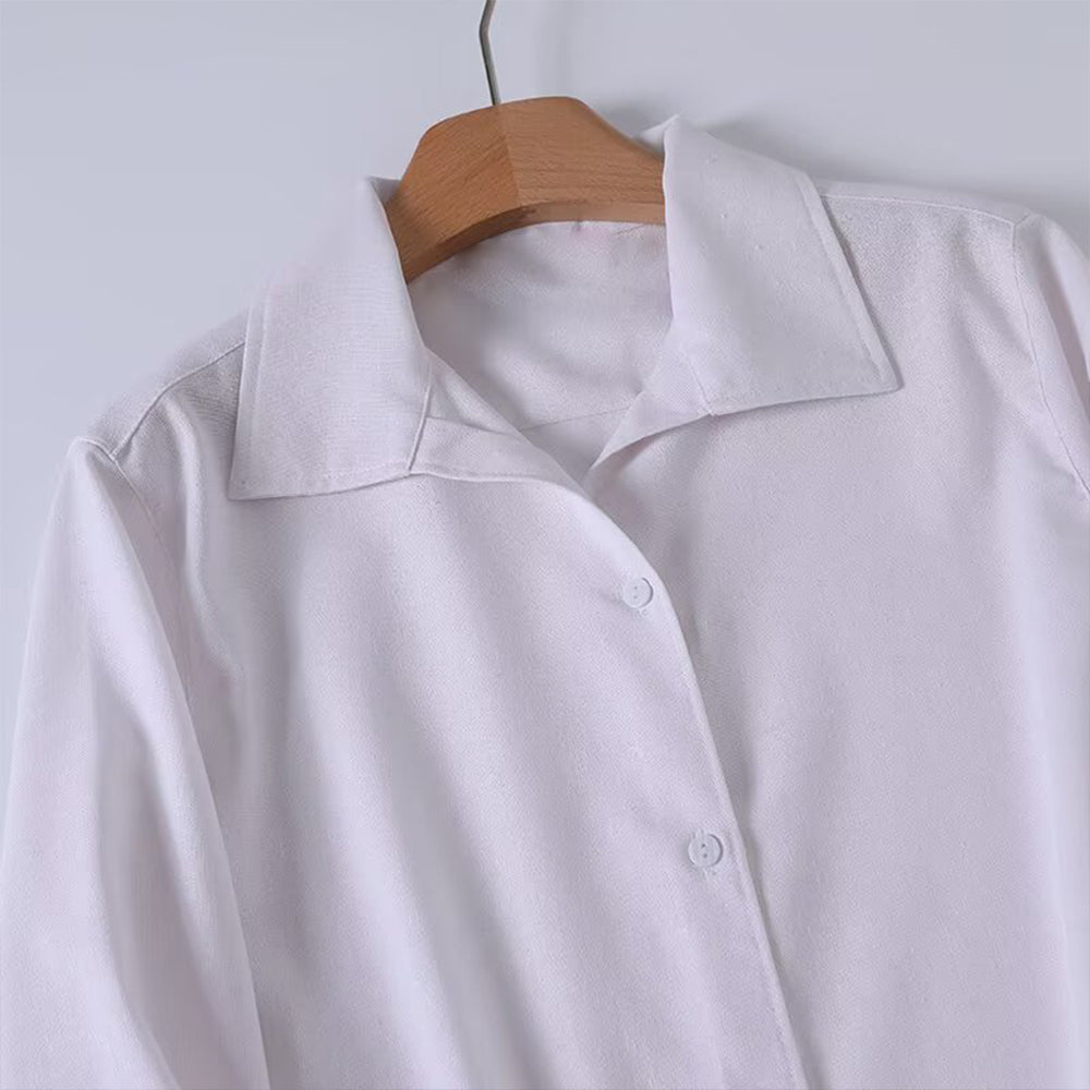 Women's new fashion linen blend long sleeved shirt