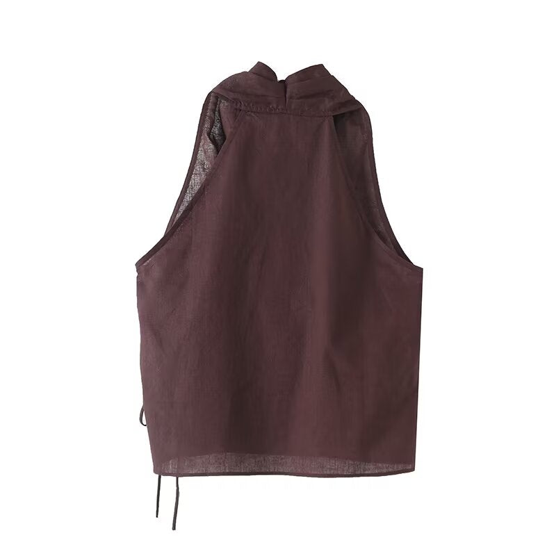 Women's 2025 new fashion hanging neck sleeveless lace up top