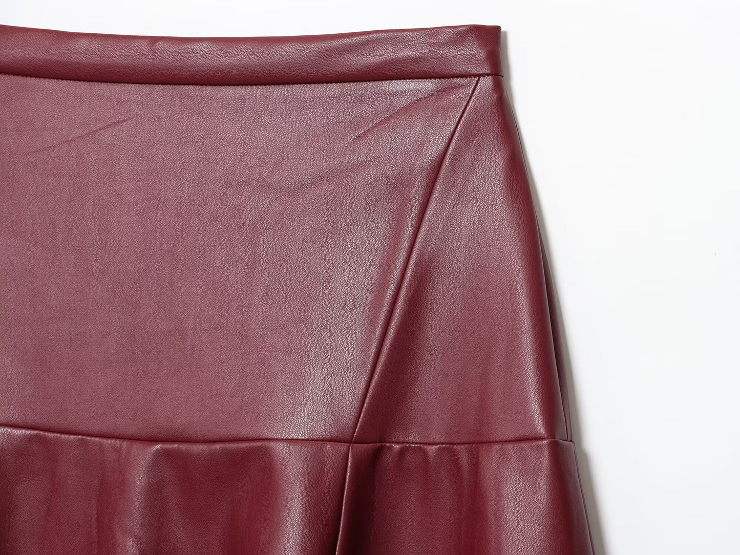 Women's casual draped faux leather MIDI skirt