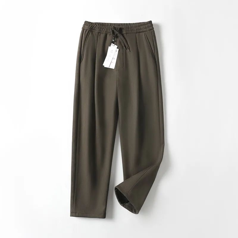 Men's New Fashion Casual Plus Velvet Windproof Casual Pants Retro Suede Texture Effect Fabric Wide-leg Pants