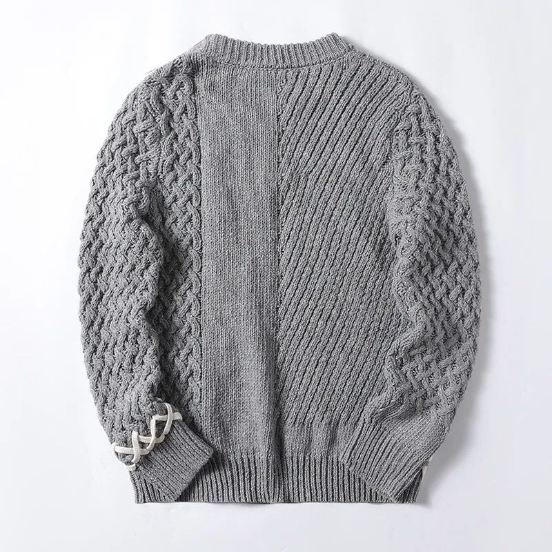 Men's New Fashion, Leisure, Loose Version, Contrast Color Round Tie, Knitted Wool Sweater, Retro Bottoming Sweater, Sweater.