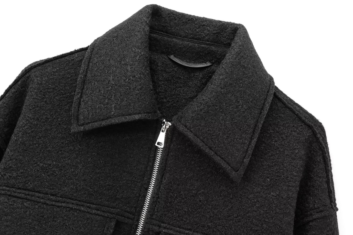 Women's short lapel zipper woolen jacket Coat