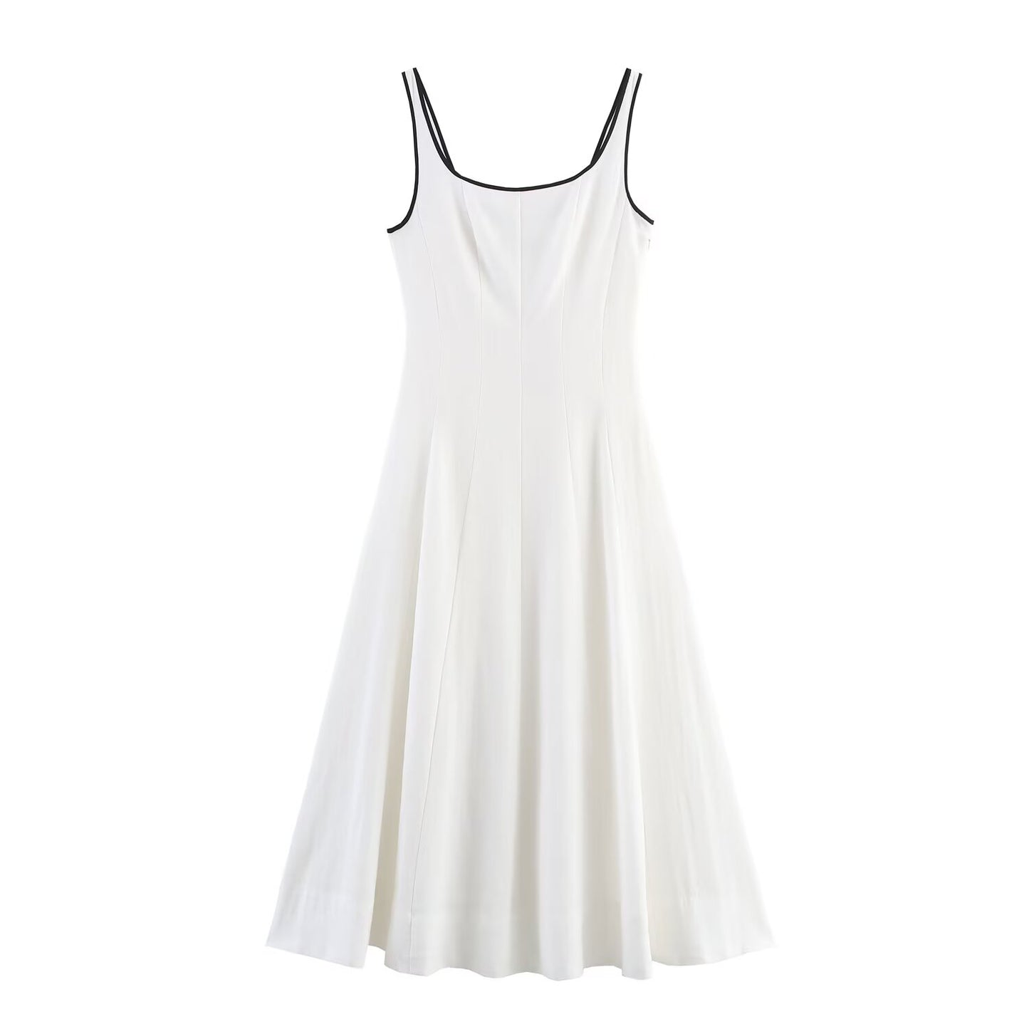 Women's new Fashion slim backless linen blend sleeveless MIDI dress
