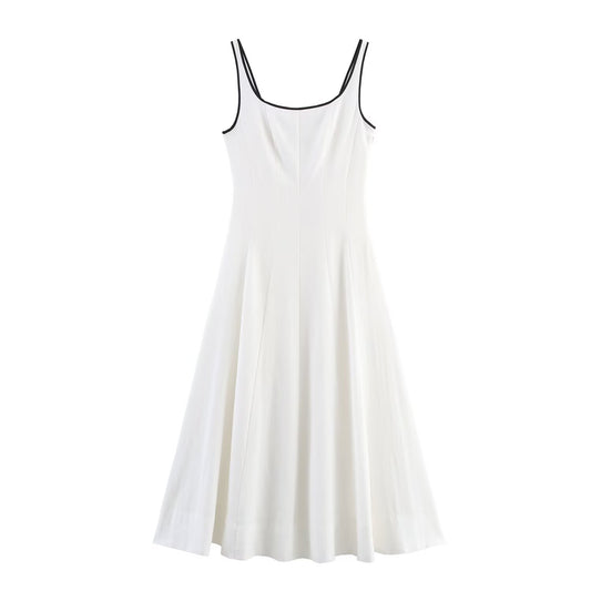 Women's new Fashion slim backless linen blend sleeveless MIDI dress