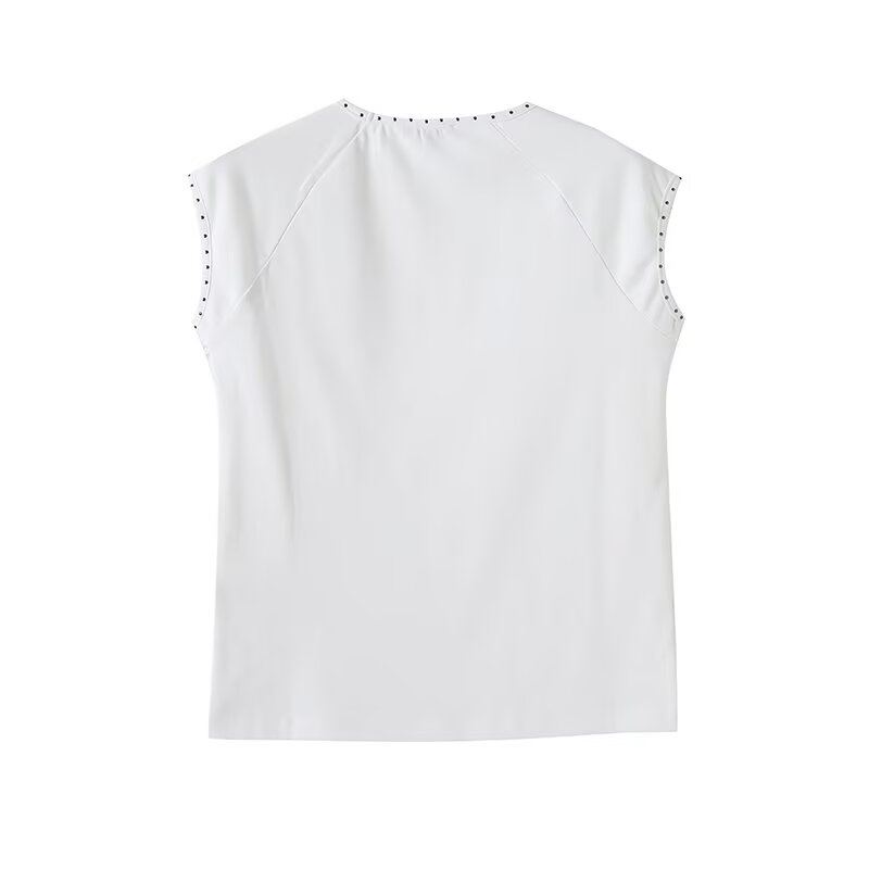 Women's new fashion rivet decoration slim O-Neck T-shirt top