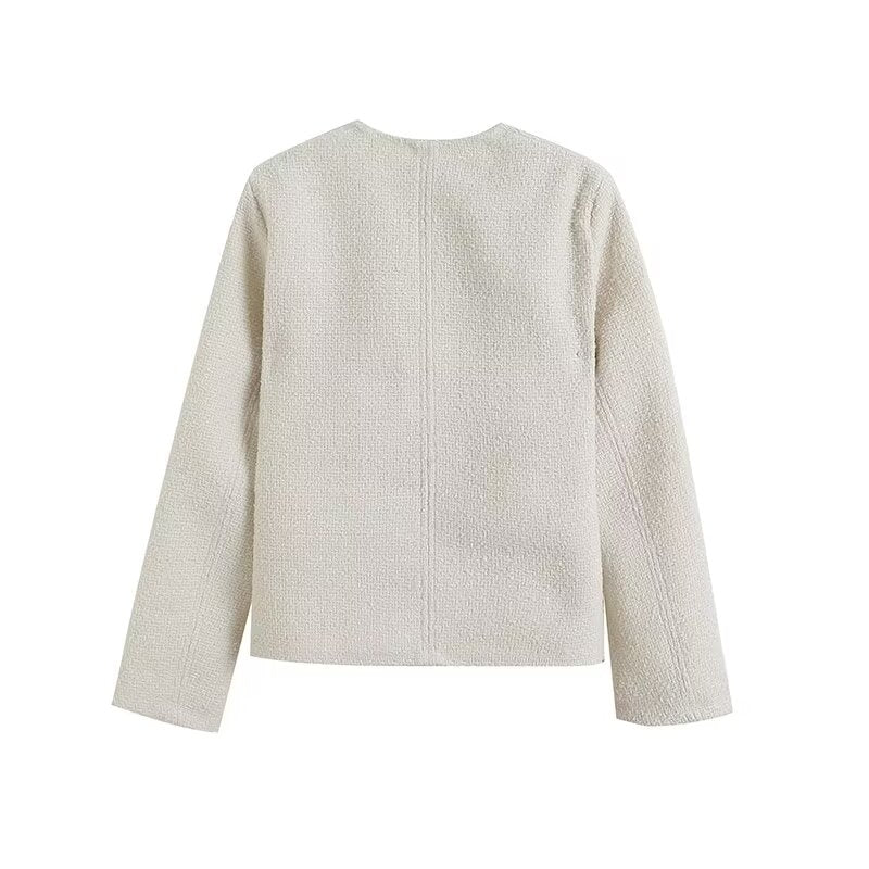 Women's gold button decoration casual O Neck Coat