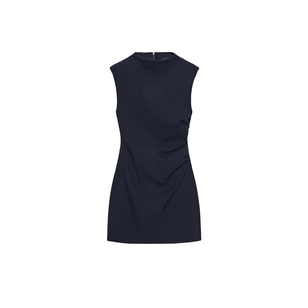 Women's with shoulder pads sleeveless pleated mini dress