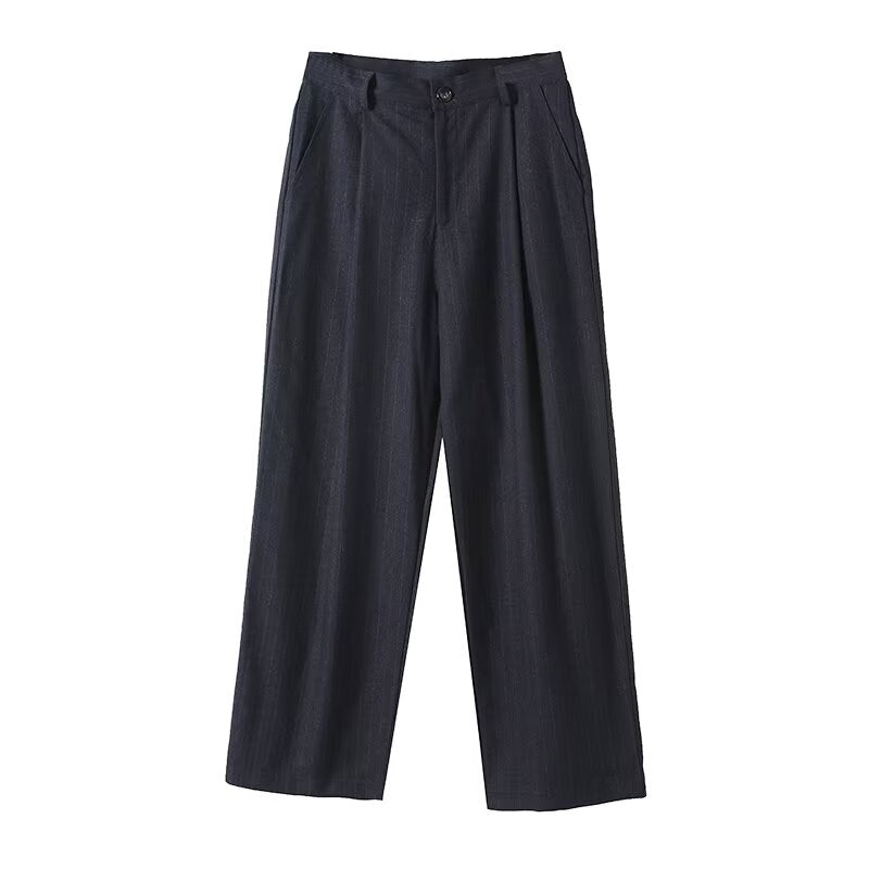 Women's casual mid waist Fine striped wide leg pants