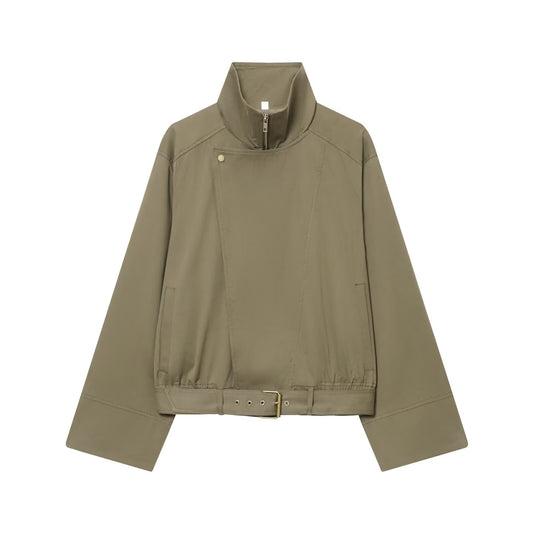 Women's with Belt casual stand collar Windbreaker coat