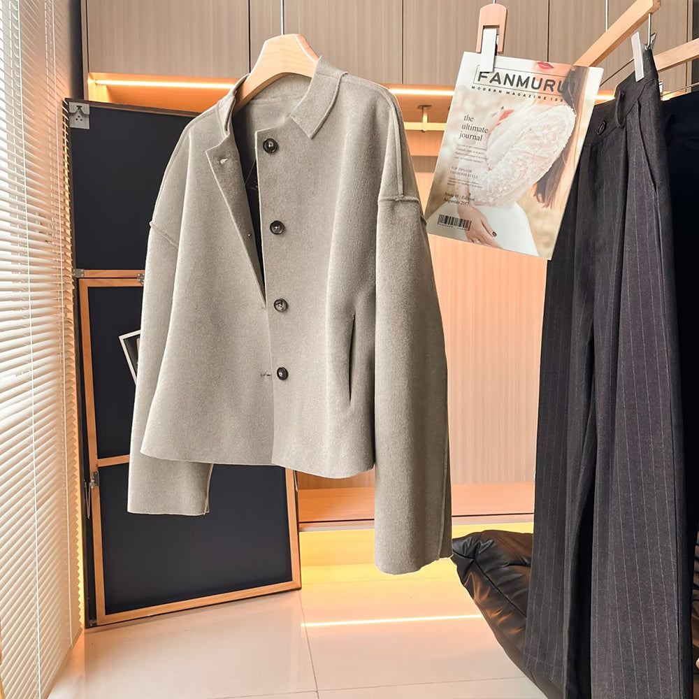 Women's new fashion short high neck woolen coat