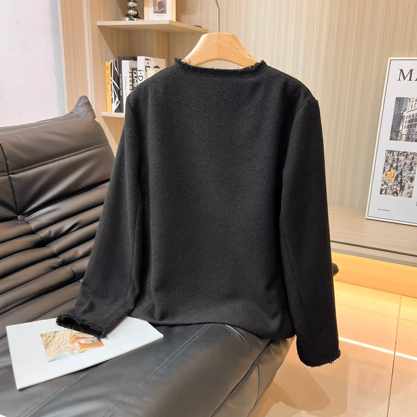Women's new fashion short single breasted O Neck wool blend Coat