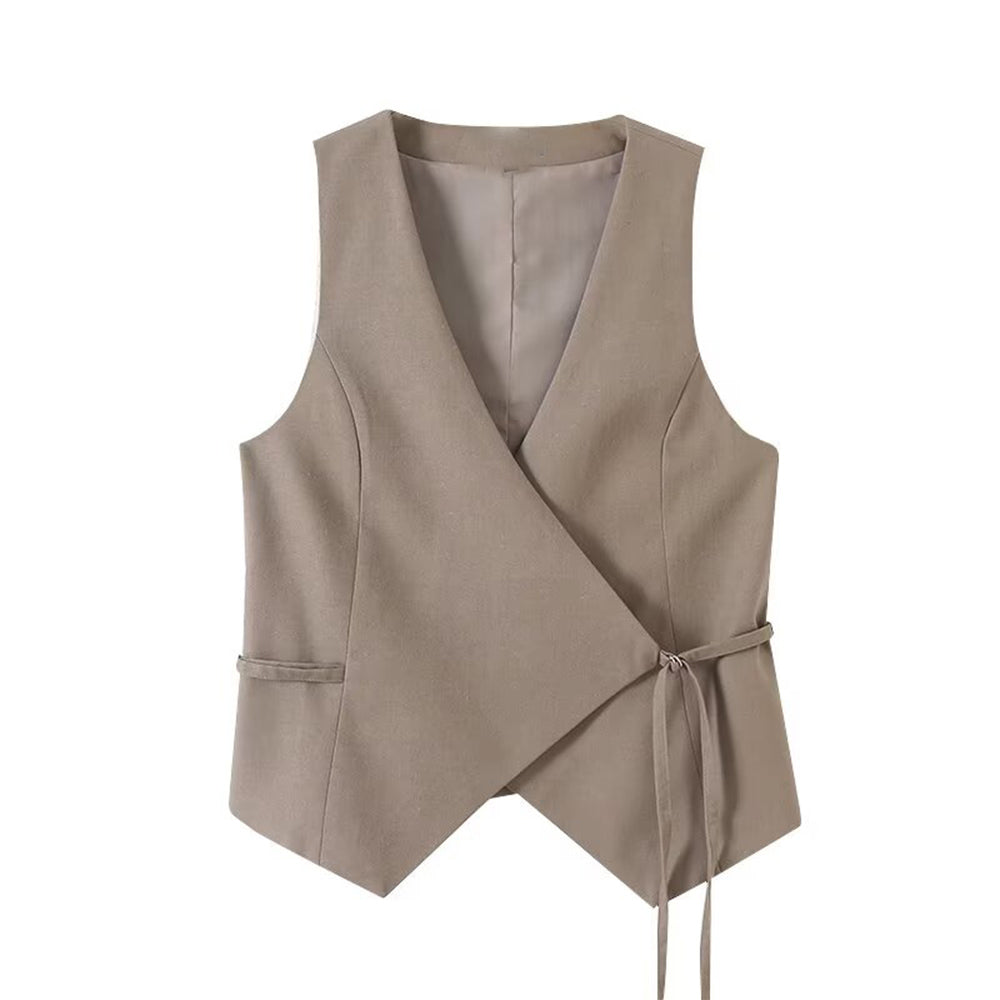 Women's new fashion short cross V-neck suit vest+Pants suit