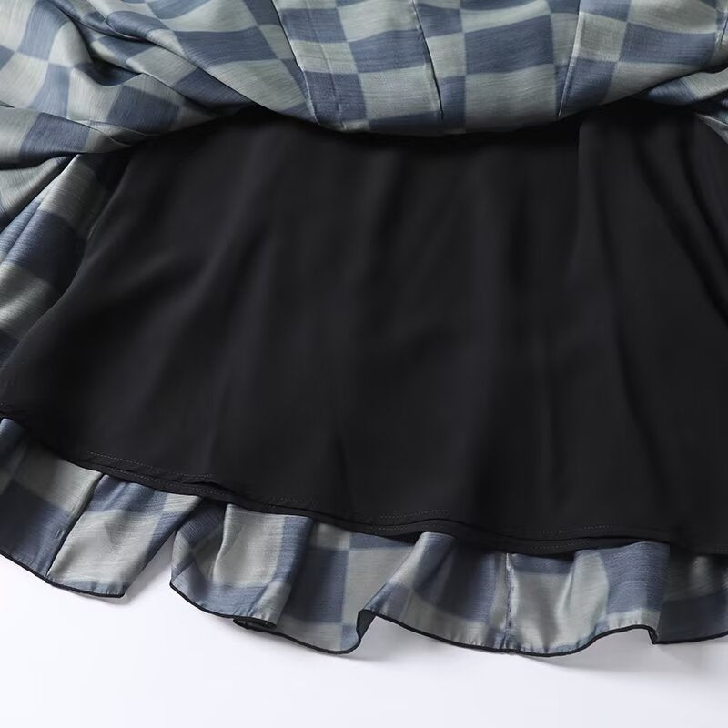 Women's 2025 new fashion sleeveless plaid hanging neck top+Skirts suit