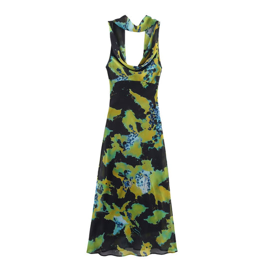 Women's chic Fashion Thin Scarf Decorative Printed Midi Dress