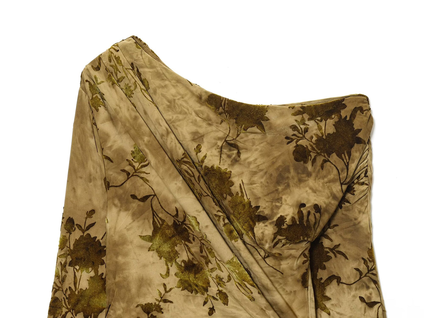 Women's new flocking pleated decoration slim off shoulder MIDI dress