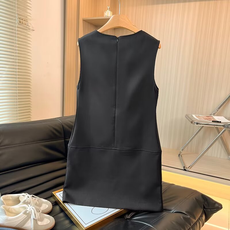 Women's New Fashion Black Sleeveless Waist cinching Mini Dress