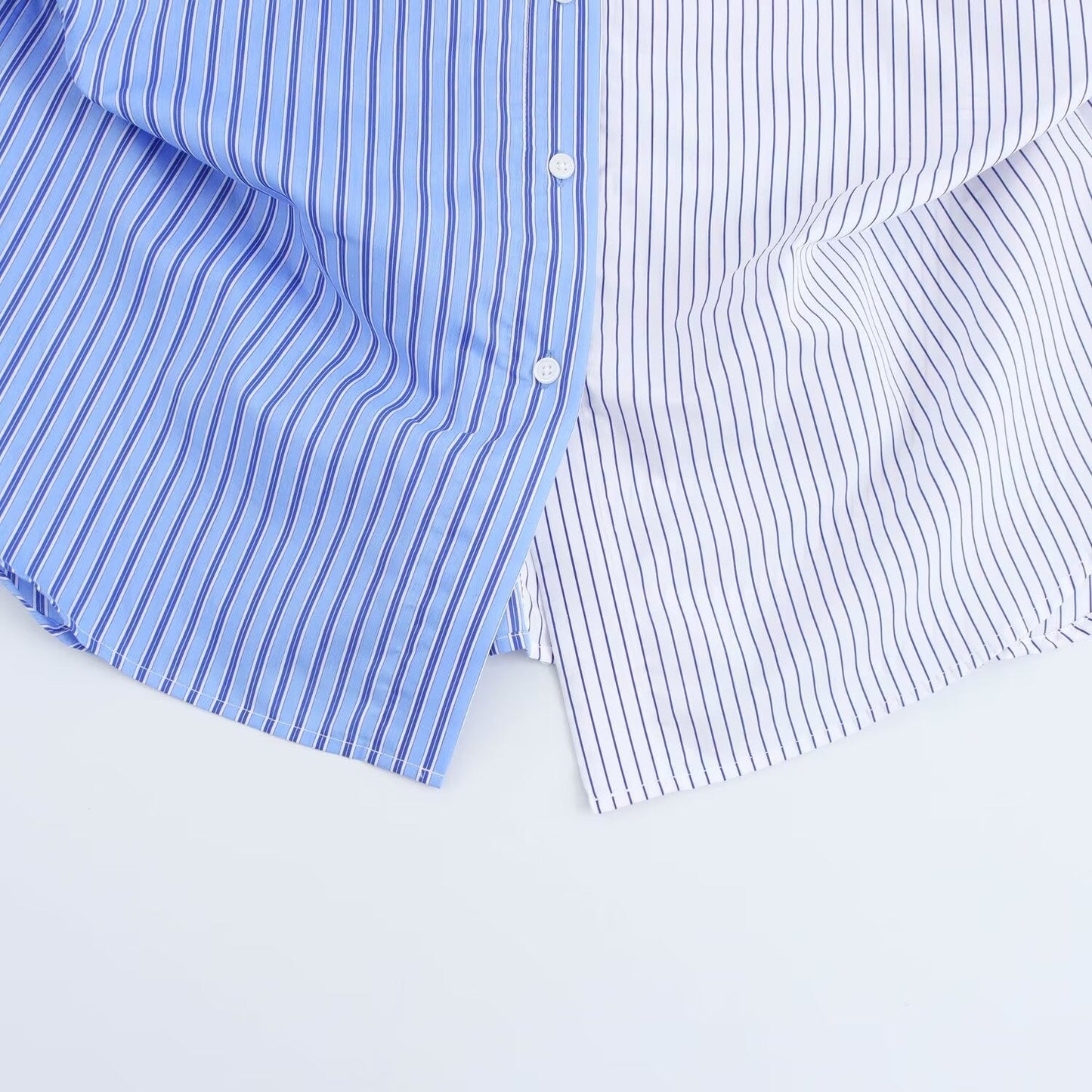 Women's new fashion pocket decoration loose splicing striped women's shirt retro long sleeved button up women's shirt chic top