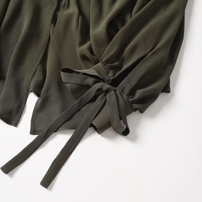 Women's new fashion bow ribbon decoration long sleeved shirt