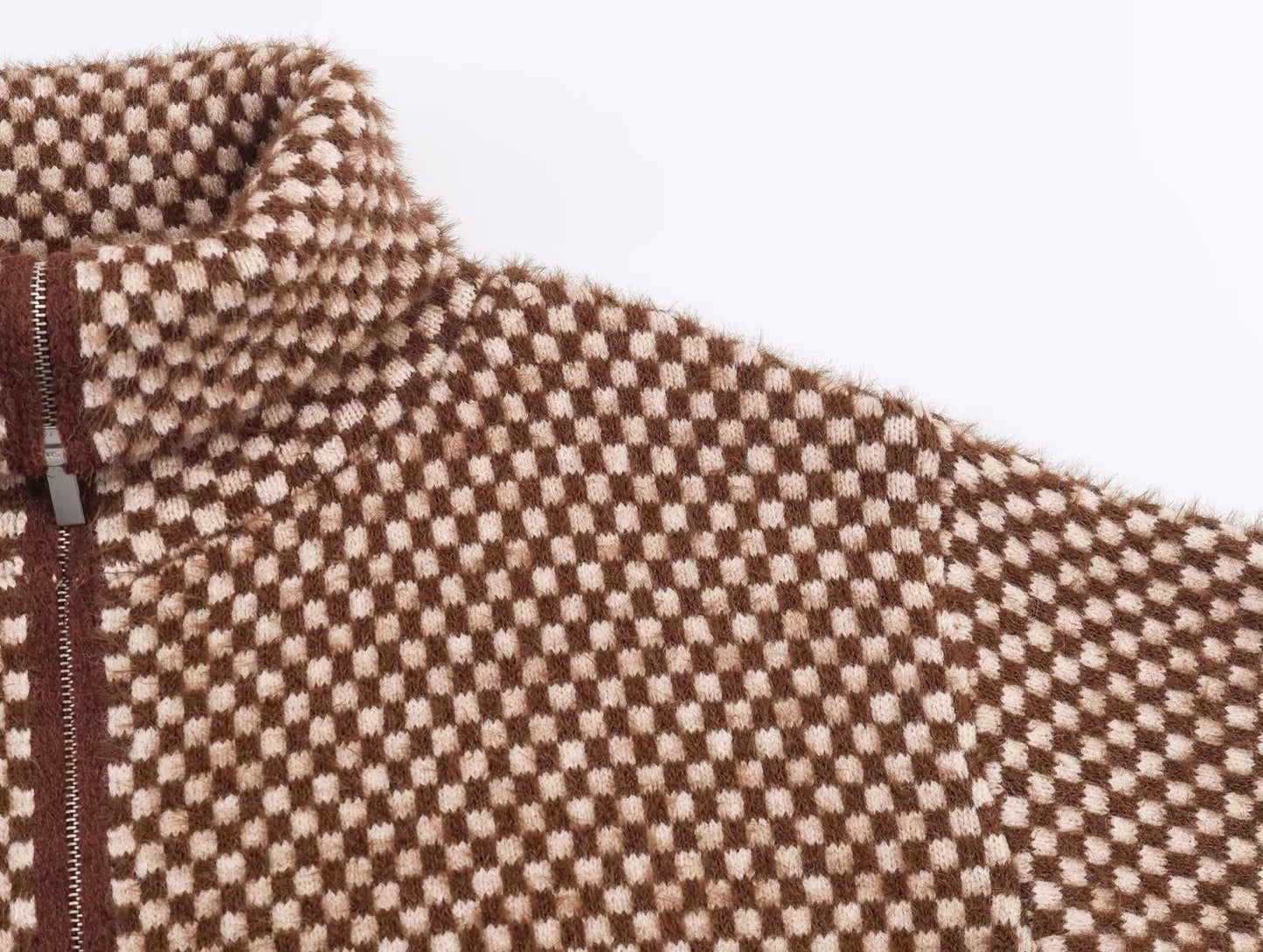 Women's new faux fur effect stand collar knitted Coat